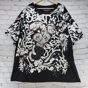 Popeye The Sailor T-Shirt Mens 4XL Print Beast Graffiti Black White Short Sleeve